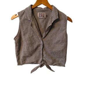 BRJ Sportswear Womens Gingham Tie Front Collared Sleeveless Crop Top S/P